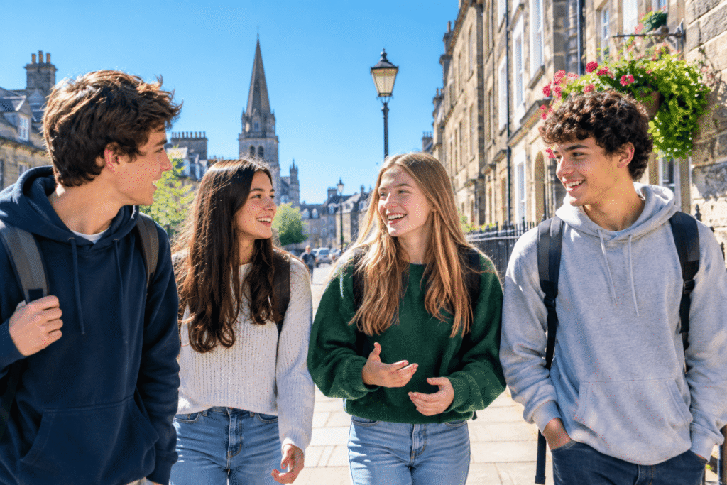 Grupo de estudiantes de instituto en un programa de inmersión lingüística en el extranjero
